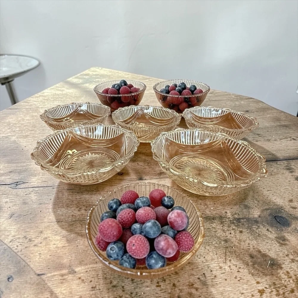 Antique DC Jenkins Glass Berry Bowls Set of 5 Rib Over Drape Scalloped